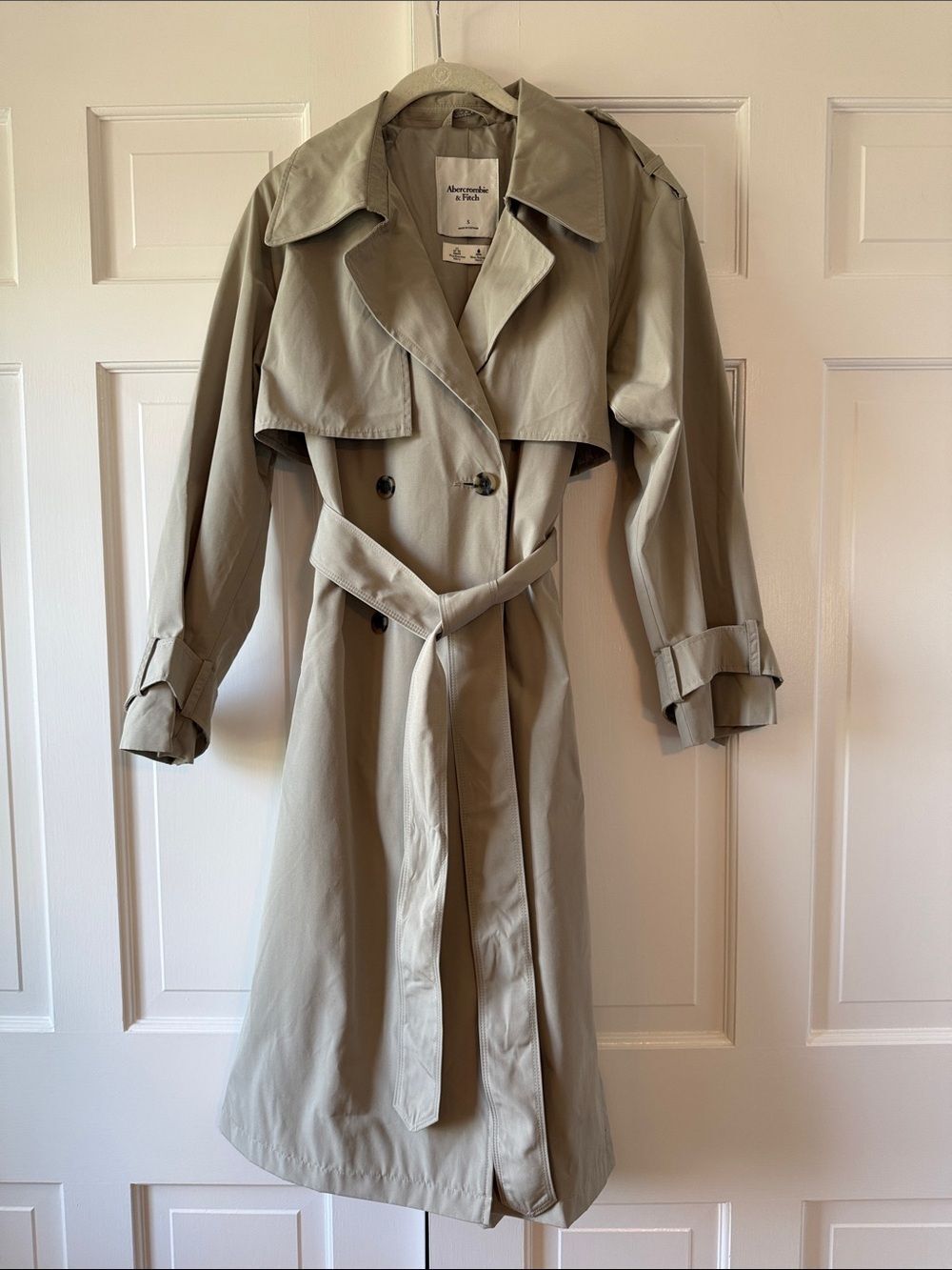 NWT Abercrombie & Fitch Women Lightweight Trench Rain Coat Taupe Tan Size Small